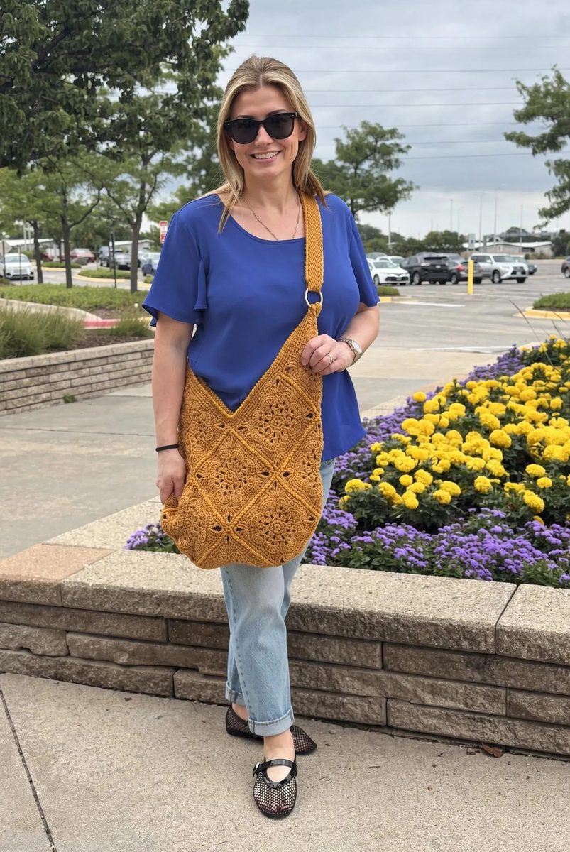Handmade crochet hobo bag